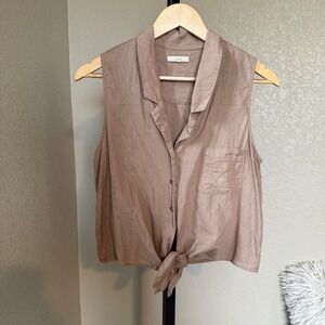 LE LIS Tie-Front Tank Top‎ Sleeveless Button Down Collared Casual Top M